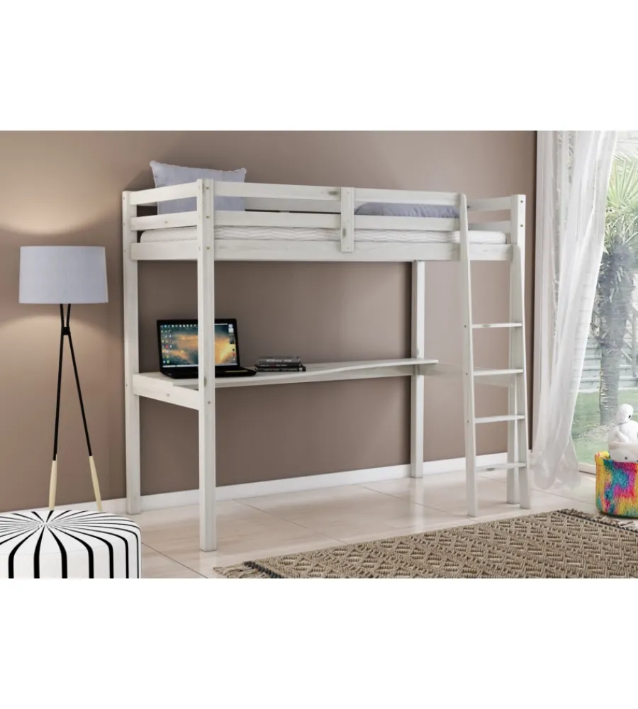 Sale Letto a soppalco con scrivania "nizza" in pino massello bianco 202x98x176 cm Letti E Comodini
