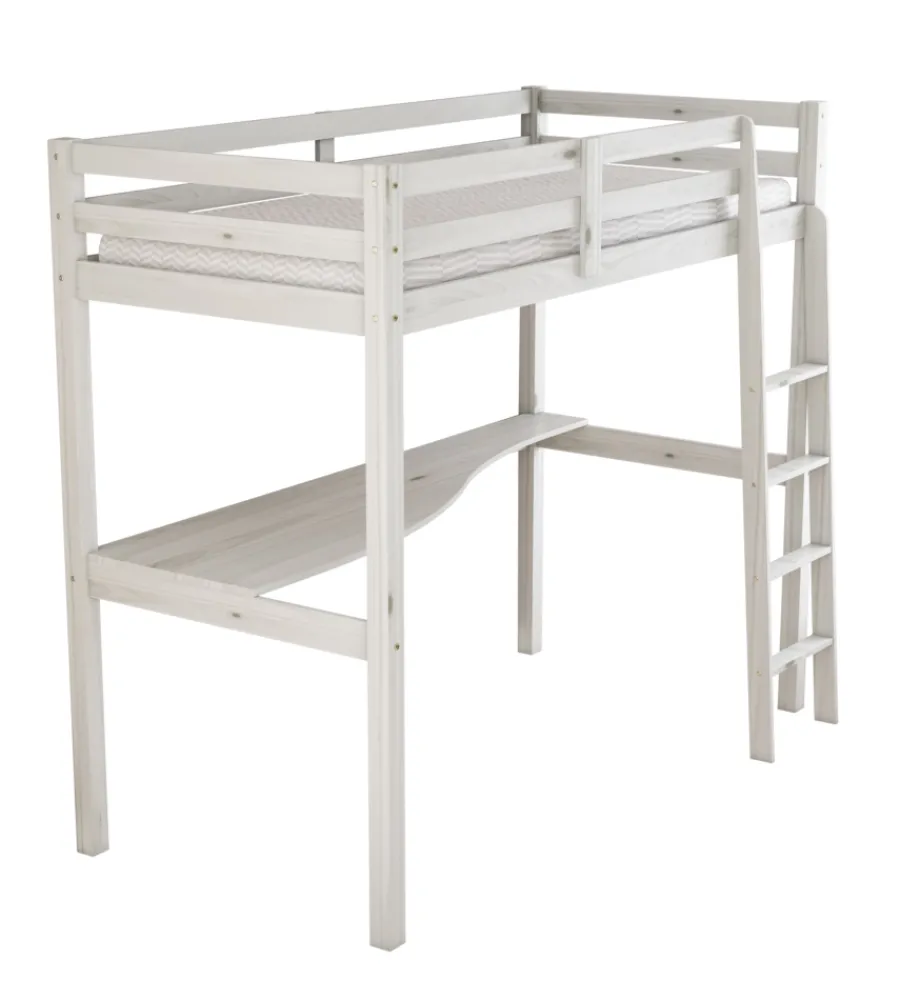 Sale Letto a soppalco con scrivania "nizza" in pino massello bianco 202x98x176 cm Letti E Comodini