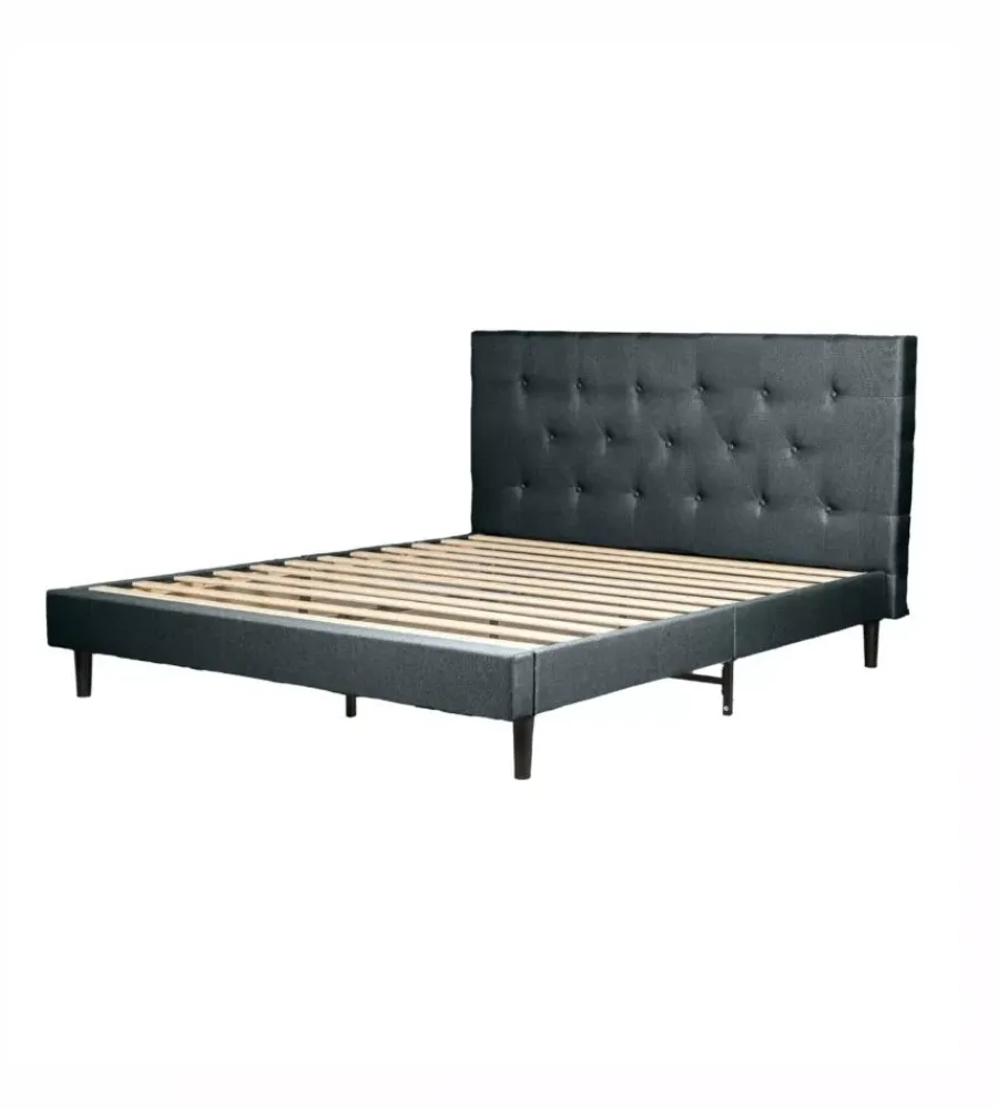 Letti E Comodini-BellaHome Letto matrimoniale "parigi" grigio scuro 160x200x102 cm