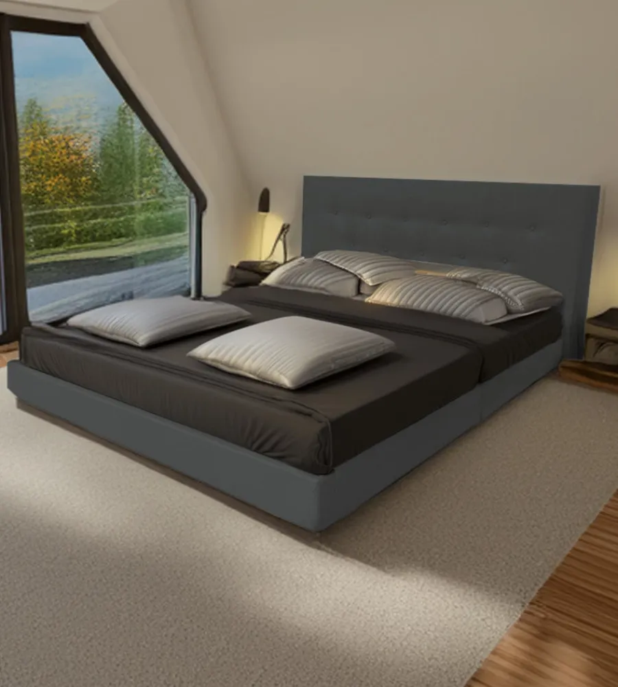 Letti E Comodini-BellaHome Letto matrimoniale "parigi" grigio scuro 160x200x102 cm