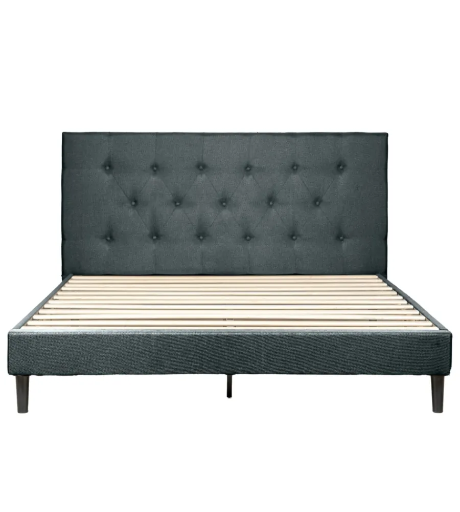 Letti E Comodini-BellaHome Letto matrimoniale "parigi" grigio scuro 160x200x102 cm