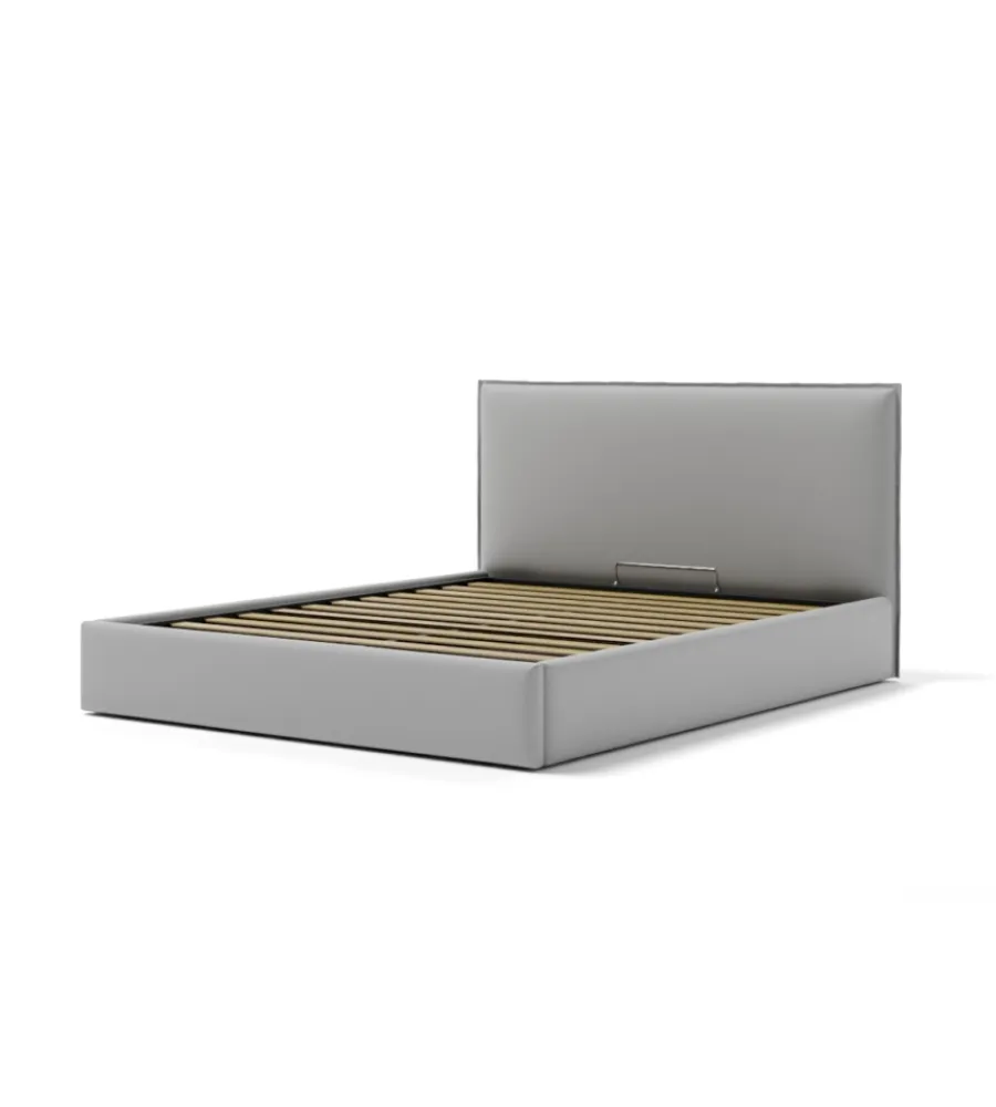 Letti E Comodini- Letto matrimoniale contenitore "zoom" in ecopelle grigio 160x190 cm