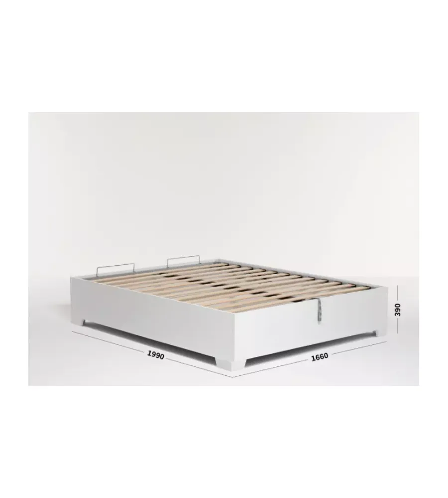 Letti E Comodini- Letto matrimoniale contenitore con piedini "bed box" bianco 160x190 cm