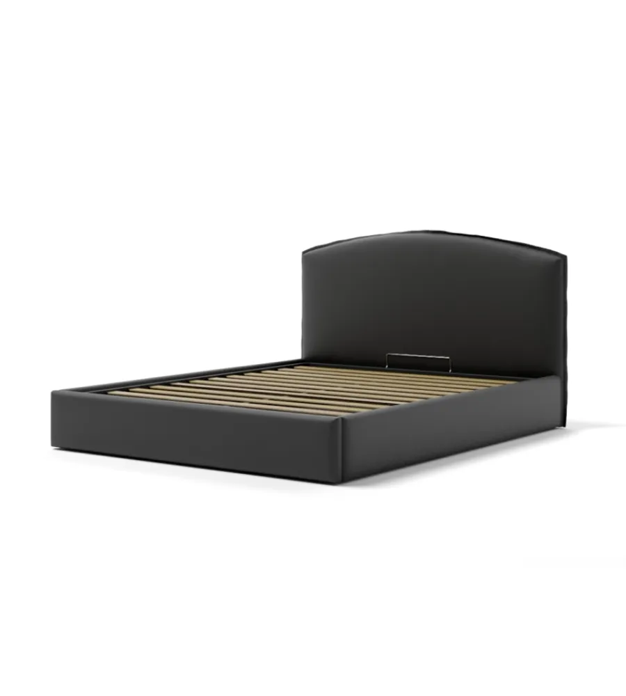 Letti E Comodini- Letto matrimoniale contenitore "moon" in ecopelle nero 160x190 cm