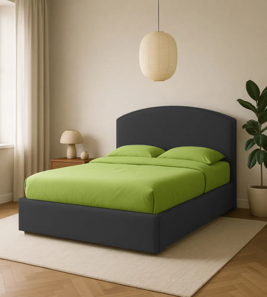Letti E Comodini- Letto matrimoniale contenitore "moon" in ecopelle nero 160x190 cm