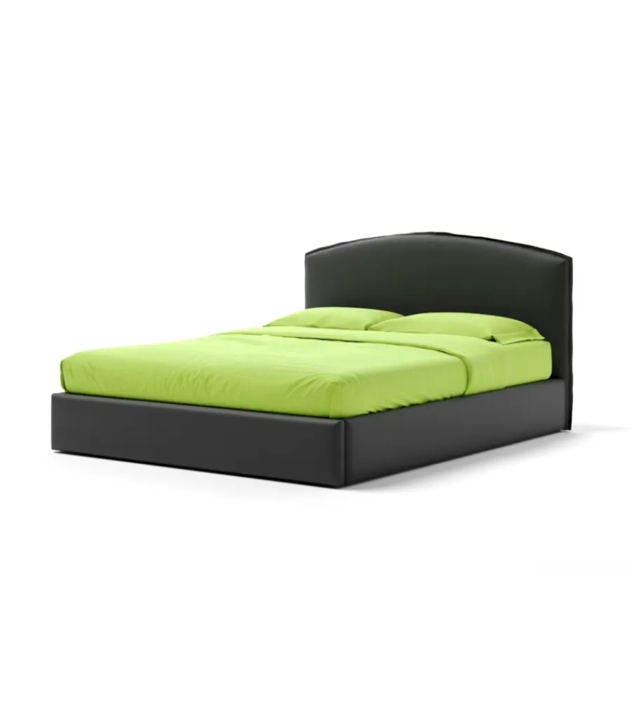 Letti E Comodini- Letto matrimoniale contenitore "moon" in ecopelle nero 160x190 cm