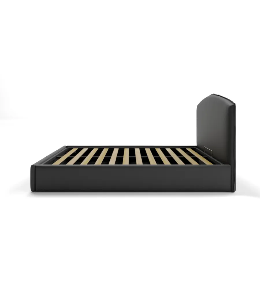 Letti E Comodini- Letto matrimoniale contenitore "moon" in ecopelle nero 160x190 cm