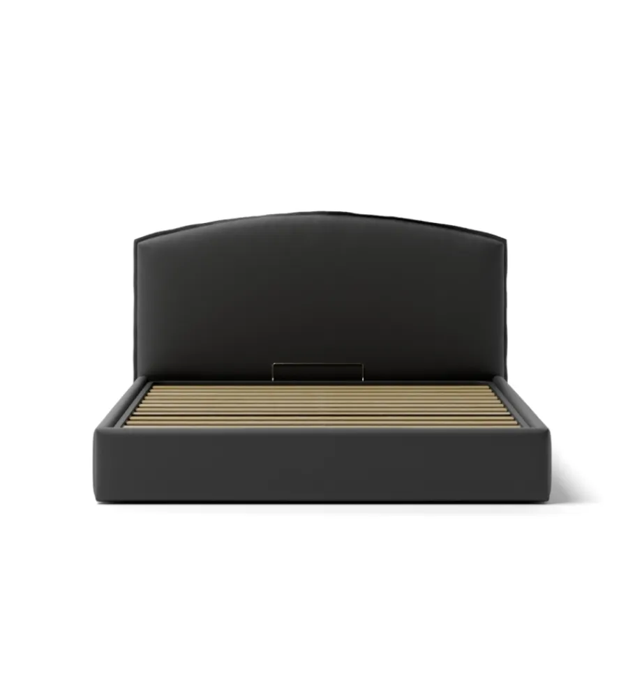 Letti E Comodini- Letto matrimoniale contenitore "moon" in ecopelle nero 160x190 cm