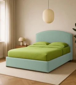 Hot Letto matrimoniale contenitore "moon" in tessuto celeste 160x190 cm Letti E Comodini