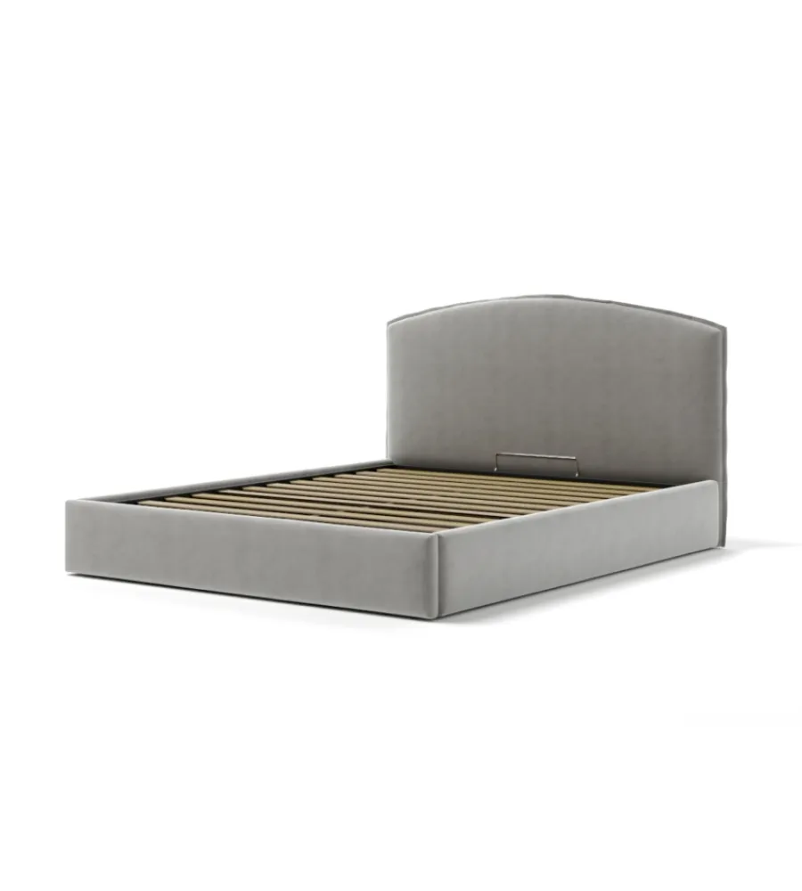 Letti E Comodini- Letto matrimoniale contenitore "moon" in tessuto perla 160x190 cm