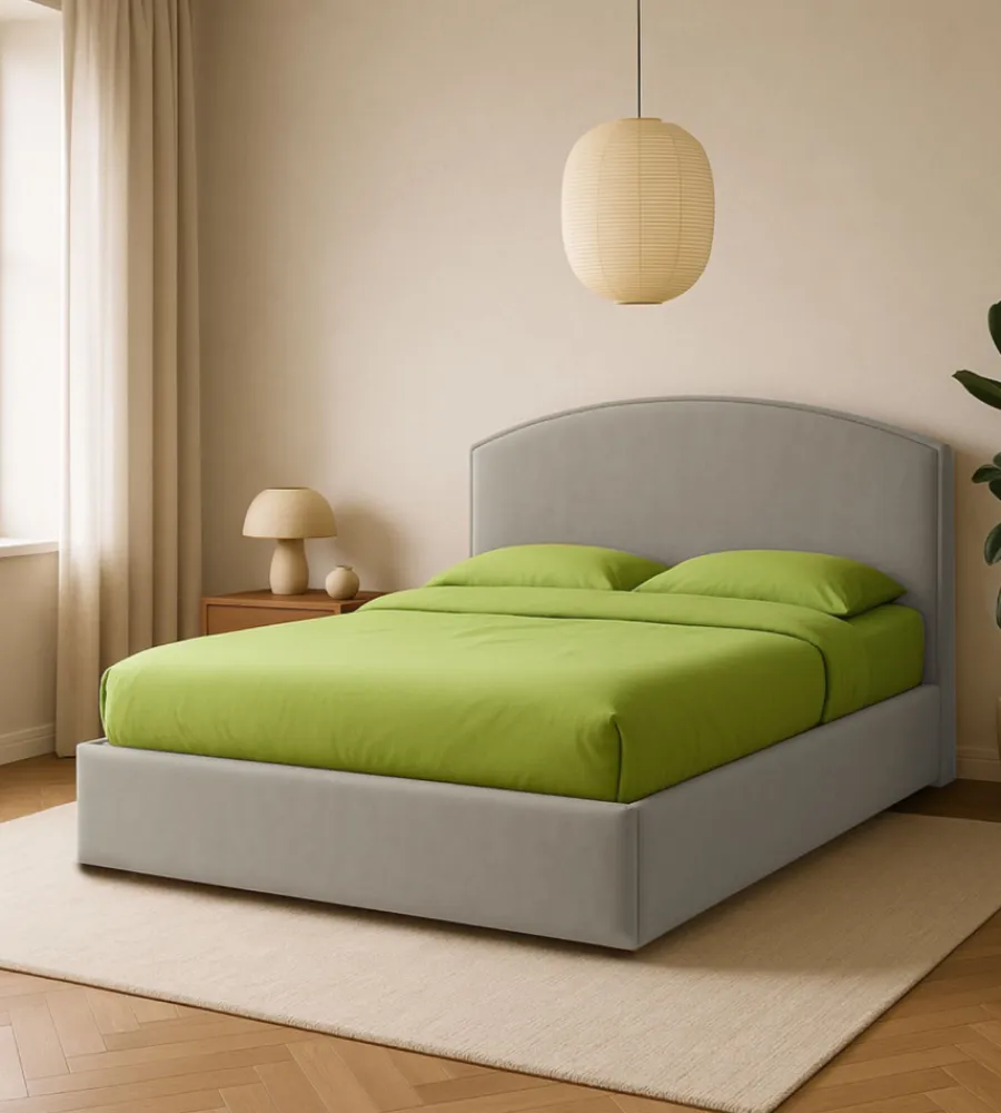 Letti E Comodini- Letto matrimoniale contenitore "moon" in tessuto perla 160x190 cm