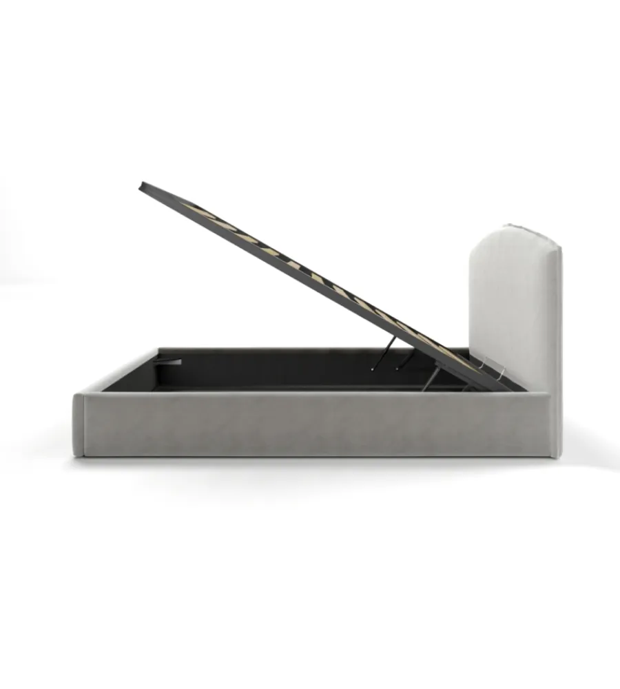 Letti E Comodini- Letto matrimoniale contenitore "moon" in tessuto perla 160x190 cm