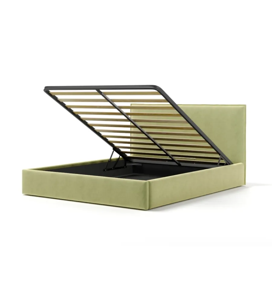 Letti E Comodini|Letto matrimoniale contenitore "zoom" in tessuto verde 160x190 cm