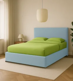 Letti E Comodini|Letto matrimoniale contenitore "zoom" in tessuto celeste 160x190 cm