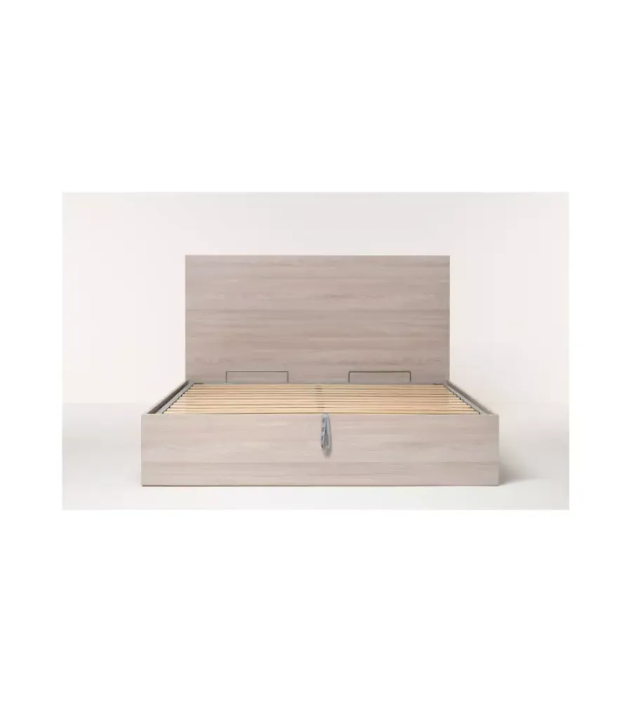 Letti E Comodini|Letto matrimoniale "hi box" olmo naturale con rete e contenitore 160x190 cm