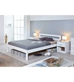 Letti E Comodini- Letto matrimoniale in pino bianco 140x200 cm