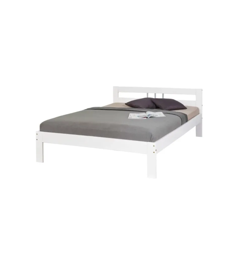 Letti E Comodini- Letto matrimoniale in pino bianco 140x200 cm