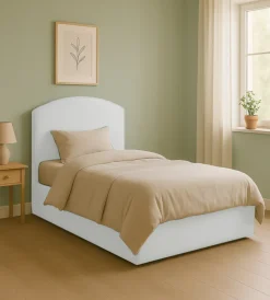 Letti E Comodini- Letto piazza e mezza contenitore "moon" in ecopelle bianco 120x190 cm