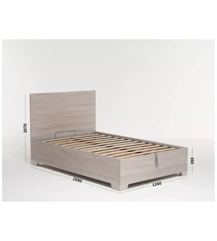 Letti E Comodini- Letto piazza e mezza contenitore con piedini "hi box" olmo naturale 120x190 cm
