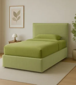 Letti E Comodini- Letto piazza e mezza contenitore "zoom" in tessuto verde 120x190 cm cm