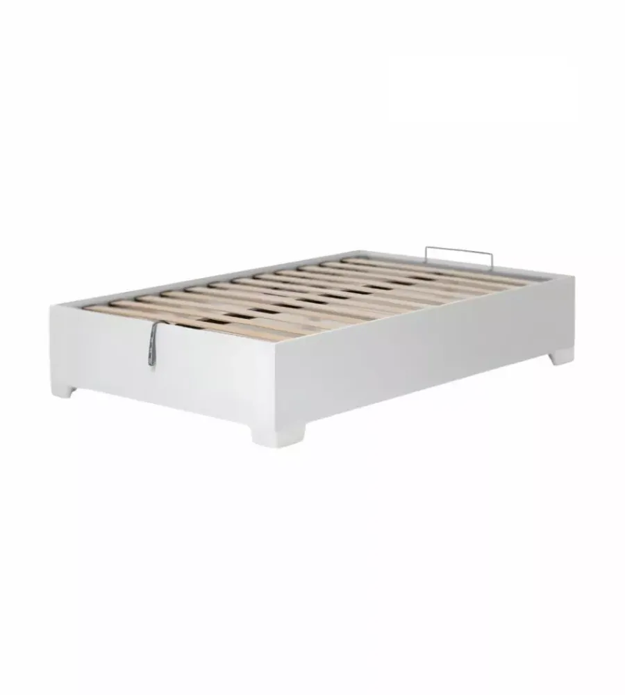 Letti E Comodini- Letto piazza e mezza contenitore con piedini "bed box" bianco 120x190 cm