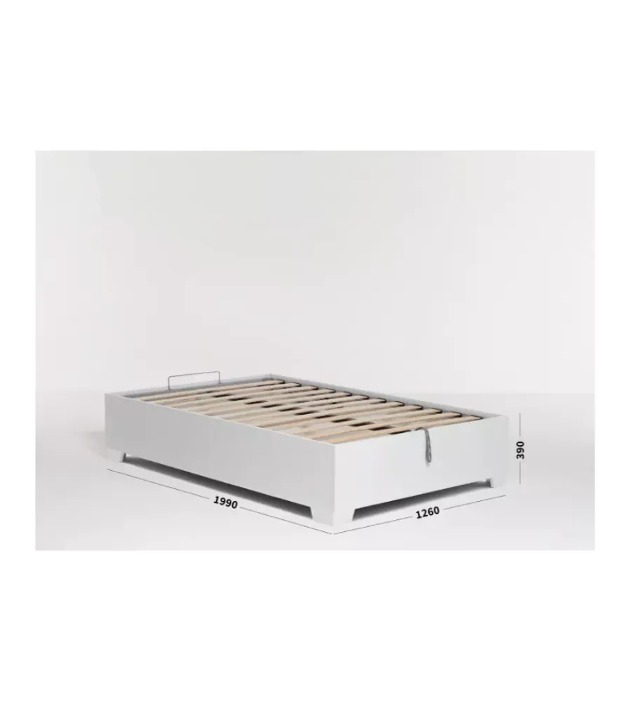 Letti E Comodini- Letto piazza e mezza contenitore con piedini "bed box" bianco 120x190 cm