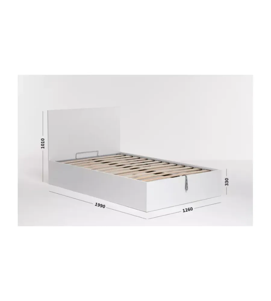 Letti E Comodini- Letto piazza e mezza contenitore "hi box" bianco 120x190 cm
