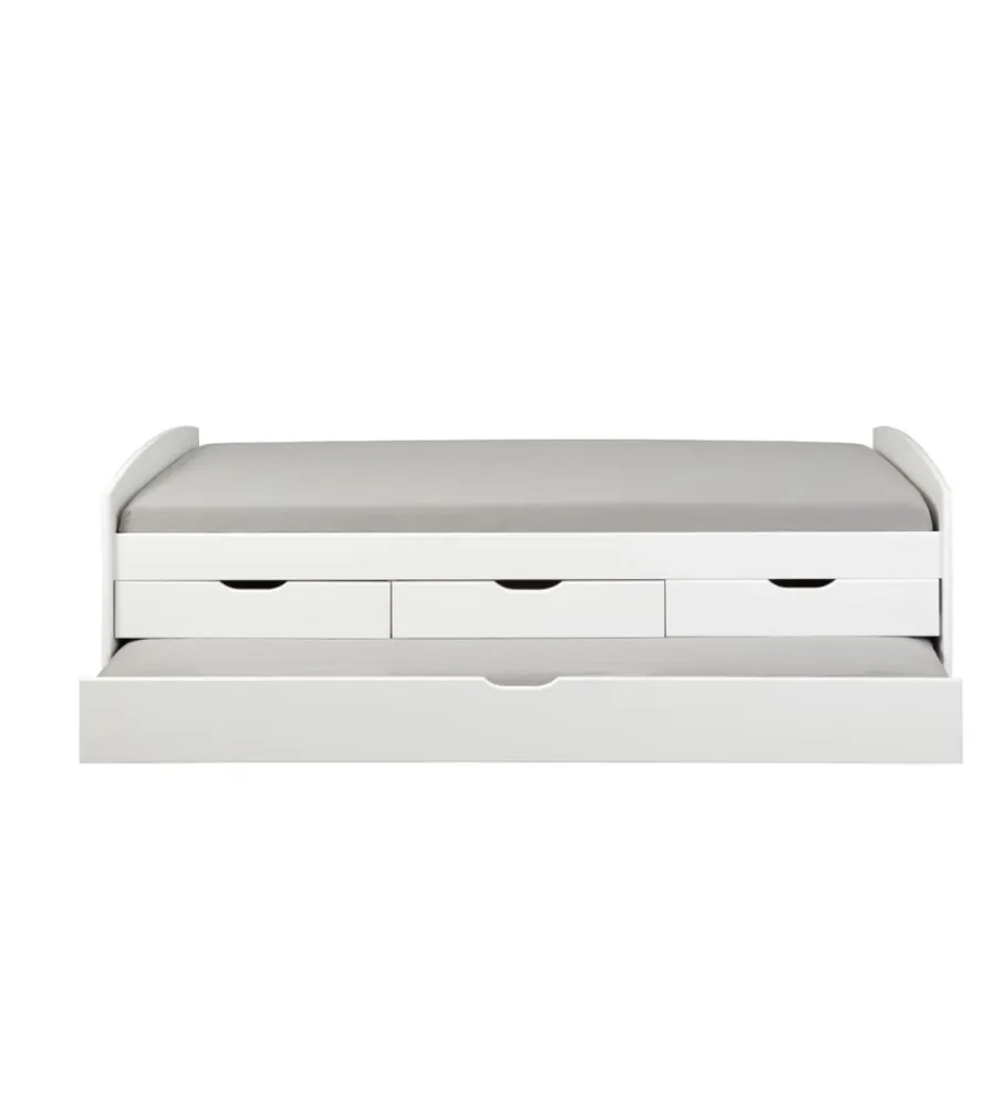 Letti E Comodini|Letto singolo con 3 cassetti e letto estraibile in pino bianco 90x200 cm