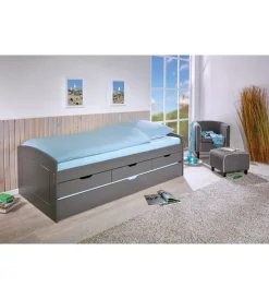 Letti E Comodini|Letto singolo con 3 cassetti e letto estraibile in pino grigio 90x200 cm