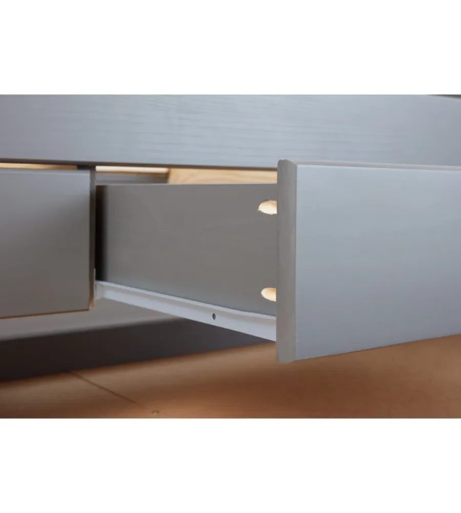 Letti E Comodini|Letto singolo con 3 cassetti e letto estraibile in pino grigio 90x200 cm