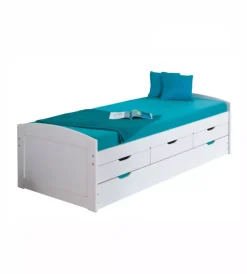 Letti E Comodini- Letto singolo con cassetti e contenitore in pino massello 98x195x63 cm