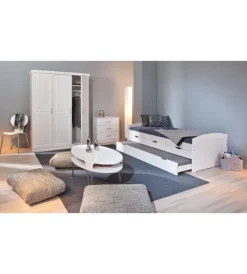Letti E Comodini- Letto singolo con cassetti e contenitore in pino massello 98x195x63 cm