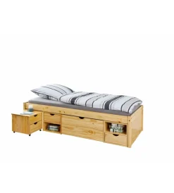 Discount Letto singolo con contenitori e comodino estraibile in pino massello 96x47.5x2.09 cm Letti E Comodini