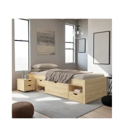 Discount Letto singolo con contenitori e comodino estraibile in pino massello 96x47.5x2.09 cm Letti E Comodini