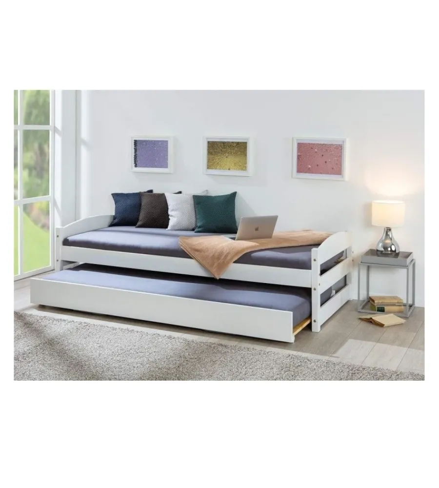 Letti E Comodini- Letto singolo con secondo letto estraibile 209x62x97 cm