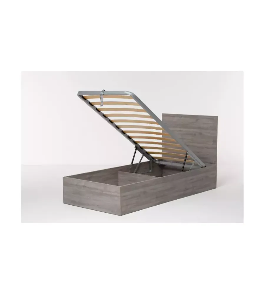 Letti E Comodini- Letto singolo contenitore "hi box" rovere grigio 90x190 cm