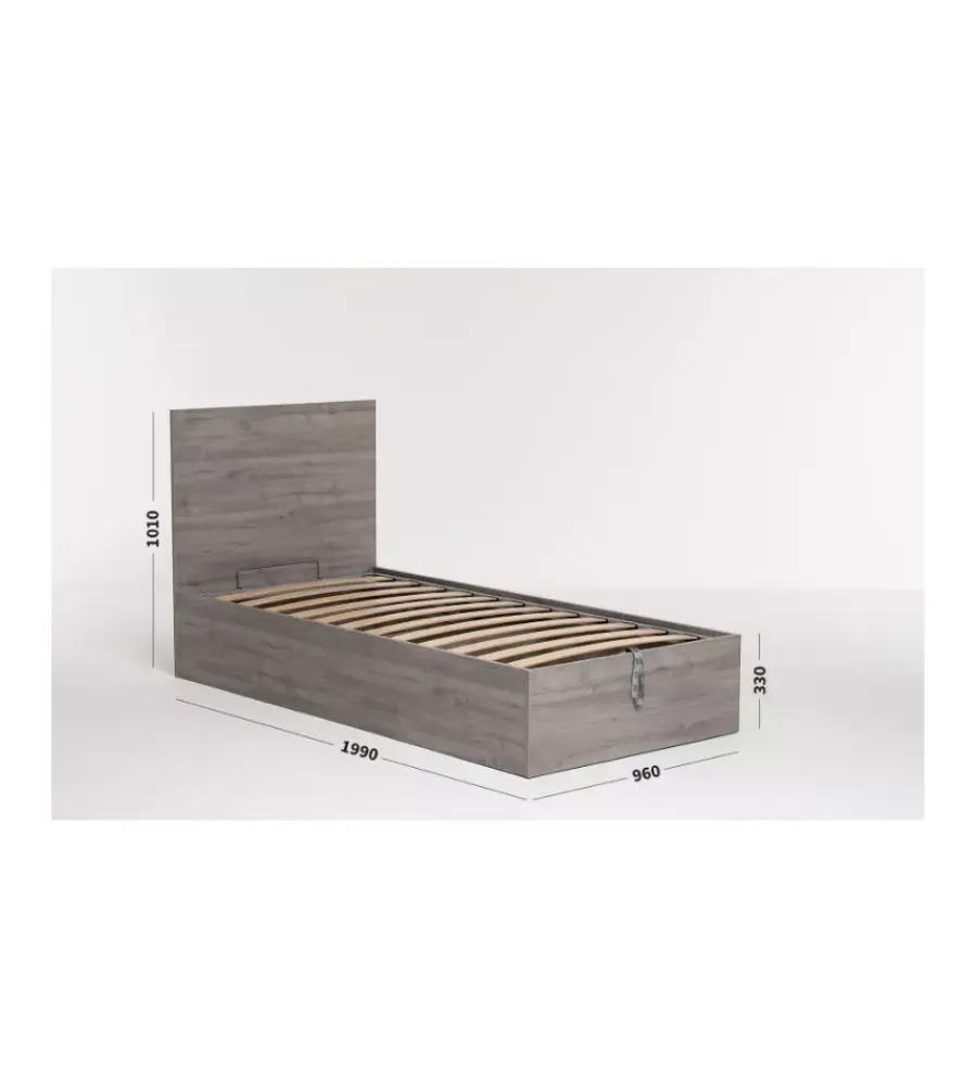 Letti E Comodini- Letto singolo contenitore "hi box" rovere grigio 90x190 cm