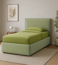 Letti E Comodini- Letto singolo contenitore "zoom" in tessuto verde 90x190 cm