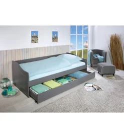 New Letto singolo grigio e letto estraibile con funzione divano 97x208x62 cm Letti E Comodini
