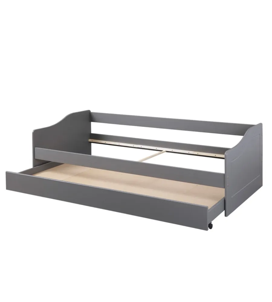 New Letto singolo grigio e letto estraibile con funzione divano 97x208x62 cm Letti E Comodini