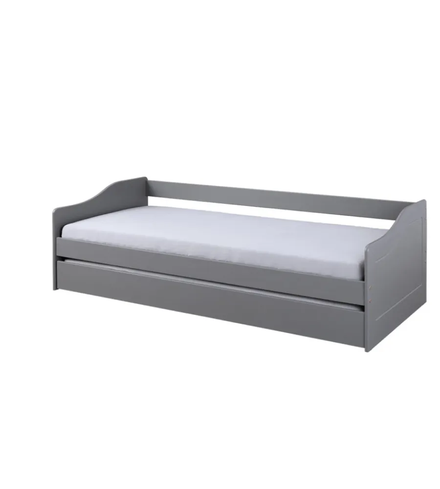 New Letto singolo grigio e letto estraibile con funzione divano 97x208x62 cm Letti E Comodini