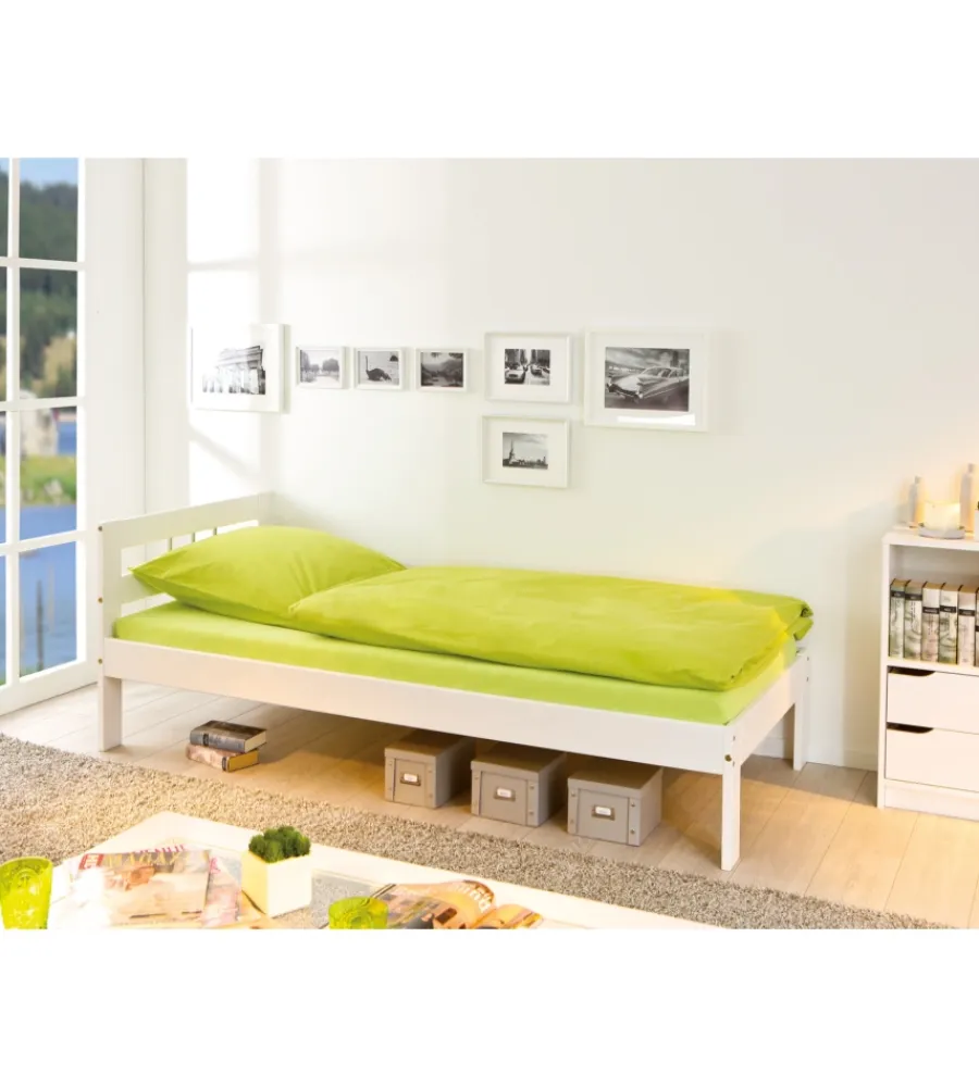 Clearance Letto singolo in pino massello bianco 96x206x72 cm Letti E Comodini