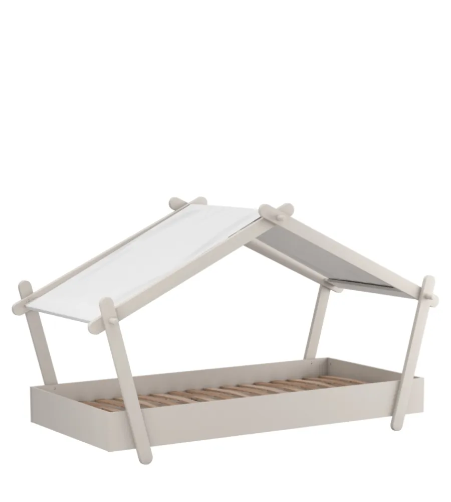 Letti E Comodini- Letto singolo per bambini "casetta" in legno grigio 102x223x129 cm