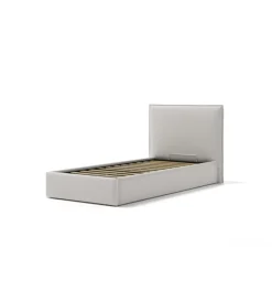 Letti E Comodini|Letto singolo "zoom" in ecopelle colore bianco con rete e contenitore, 90x190 cm