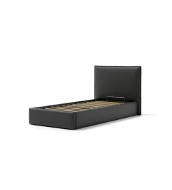 Letti E Comodini- Letto singolo "zoom" in ecopelle colore nero con rete e contenitore, 90x190 cm