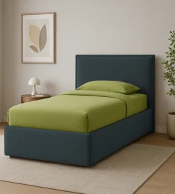 Letti E Comodini- Letto singolo "zoom" in ecopelle colore nero con rete e contenitore, 90x190 cm