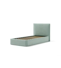 Letti E Comodini- Letto singolo "zoom" in tessuto colore celeste con rete e contenitore, 90x190 cm