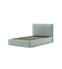 Letti E Comodini- Letto una piazza e mezza "zoom" in tessuto colore celeste con rete e contenitore, 120x190