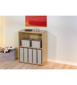 Librerie|Libreria 2 livelli in laminato rifinito rovere, 60x75x30 cm