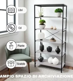 Best Libreria 5 ripiani "industrial" grigio 80x30x180 cm Mobili Da Ingresso